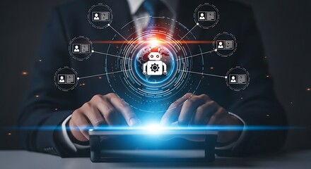 Fototapeta premium Dynamic technology connects global talent through AI automation for streamlined human resources and innovative recruitment solutions in a modern business world