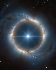 Bright blue ring with glowing core and radiating light particles