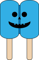 A cute and spooky blue popsicle with a jack-o'-lantern face. A fun and unique illustration for Halloween treats, parties, or children's designs.