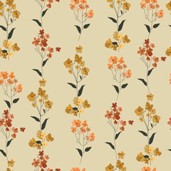 Hand drawn flowers  fall pattern. Vector illustration with flowers, seamless pattern. and leaves