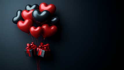 Romantic Valentine Balloons And Gift Boxes For Celebration Of Love And Joy.