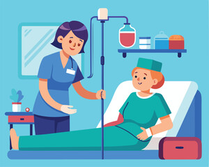 Nurse assisting patient in hospital bed