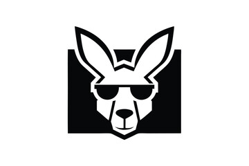 Stylish kangaroo wears sunglasses within a black square for a modern minimalist appearance