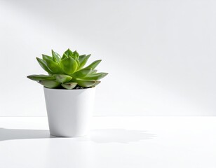 Succulent in white pot, bright light