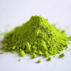 Pile Of Green Tea Powder On White Background