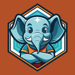 Cute elephant mascot with arms crossed