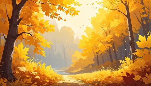 Golden autumn forest path