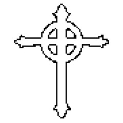 christian cross pixel icon, 8-bit. Isolated vector illustration.