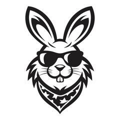 Stylish rabbit with sunglasses and bandana presents a cool monochrome animal vector