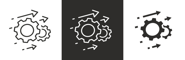 flat and linear set icons, process management icon, optimization operation, fix strategy industry, transmission , simple symbols on white and black background, vector illustration