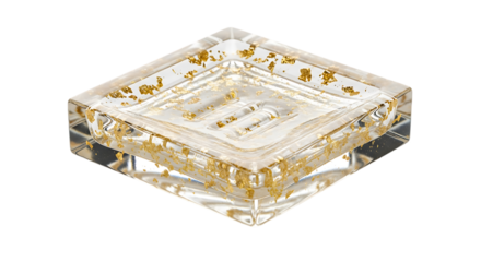 Square Glass Soap Dish with Gold Flakes clear transparent