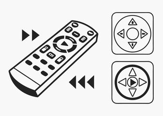 Illustration of a remote control with various buttons and directional pad icons in black and white created with generated ai