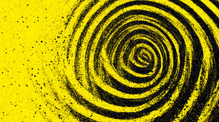 Abstract Black Spiral Yellow Background Grunge Texture Dynamic Movement Energy Swirl Ink Splatter Art