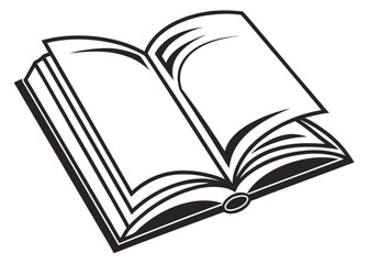 Illustration of an open book with blank pages and a dark outline on a white background view from above created with generated ai