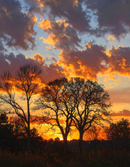 Fototapeta premium Dramatic Sunset with Silhouetted Trees.