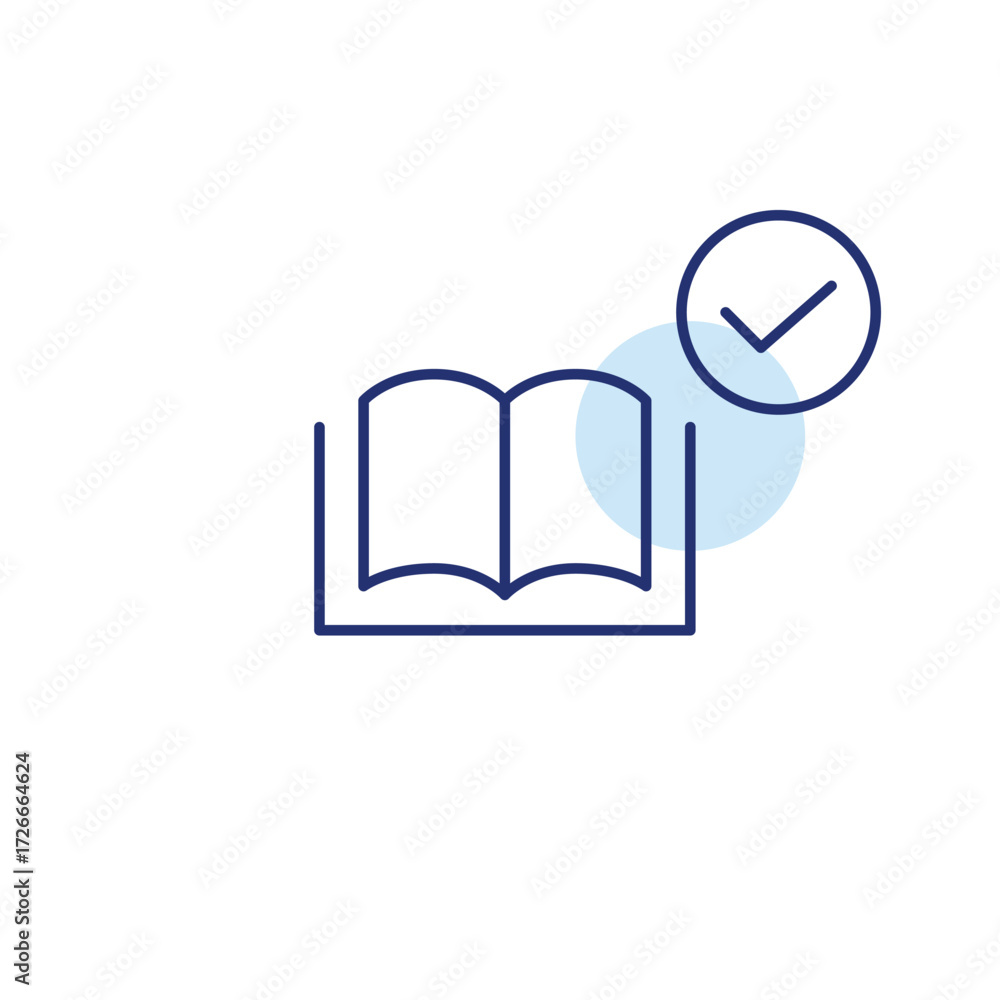 Poster open book and checkmark. verified learning and information. pixel perfect, editable stroke vector ic