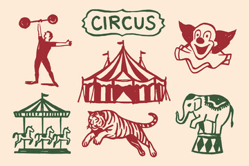 Circus elements cartoon sketch colorful on beige background vector illustration