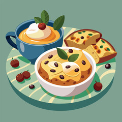 Breakfast Platter of Creamy Dessert and Toast