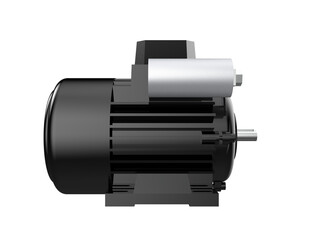 Modern Three-Phase Induction Motor (Black Finish) with Capacitor Attached | Detailed Digital Illustration of Industrial Power Supply Component for Electrical Circuit and Rotating Machinery Design.