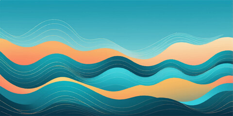 Abstract wave vector design with blue color line art for a summer sea water nature beach ocean background banner template