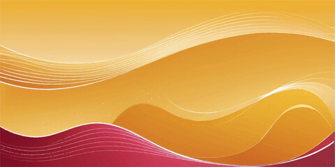 Abstract wave vector background illustration with vibrant orange and yellow gradient lines and sunburst texture
