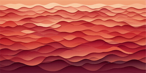 Seamless vector pattern of red roof tiles with a wavy blue and white cloud ocean design and summer texture