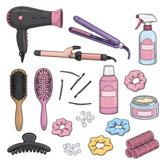 Beauty and fashion trendy doodle cartoon concept set. illustration design.