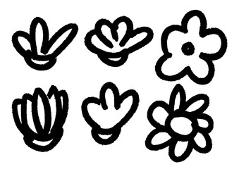 Obraz premium Simple stylized flower doodles, cute hand-drawn floral icons perfect for crafting, scrapbooking, and digital design projects