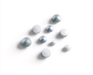 glossy round pills, medical element, isolated flat lay