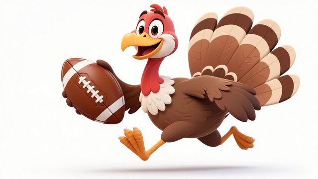 Cartoon turkey running with a football - Powered by Adobe