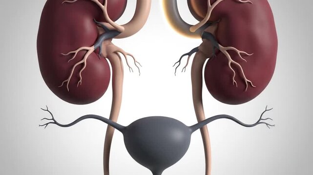 This precise anatomical illustration presents the essential components of the human excretory system, highlighting healthy kidneys, connecting ureters, and the bladder.
