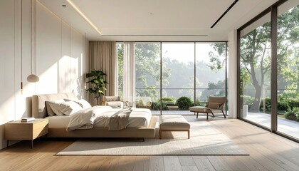 Modern bedroom with expansive views