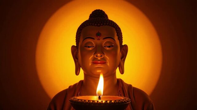 Serene Lord Mahavira Statue in Glowing Light for Peaceful Meditation and Hindu Devotion in Stunning 4K Video Footage for Spiritual Projects