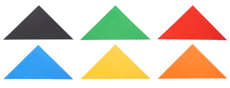 Set collection or collage of triangular paper in various colors isolated on transparent background - Powered by Adobe