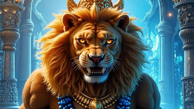 Divine Lord Narasimha in Crystal Palace a 4K Hindu Deity Video Background for Spiritual Content, Meditation, and Religious Celebrations