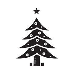 A black and white line drawing of a Christmas tree with a symmetrical layout.