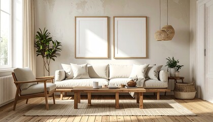 Beige living room, minimalist style