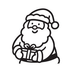 A simple illustration of a smiling Santa Claus holding a gift.