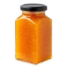 Orange marmalade filling glass hexagonal jar