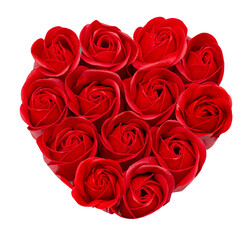 Red rose soap flowers forming heart shape
