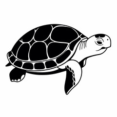 Sea turtle swimming in black silhouette style on white background  