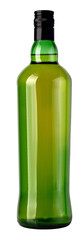 Green glass bottle for alcohol beverage on transparent background