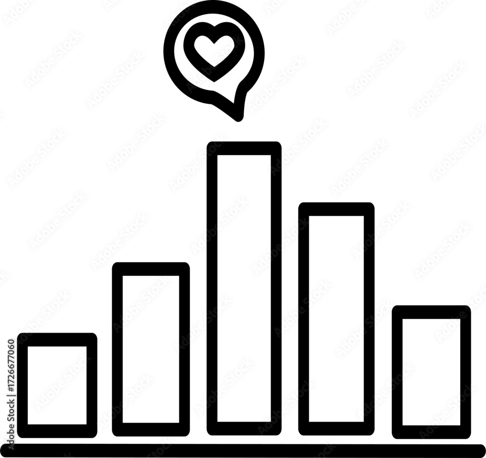 Aufkleber bar chart and heart icon. achievement symbol. vector graphics and not artificial intelligence, logo 