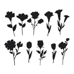 Collection de silhouettes de fleurs plates 