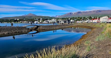Wonderful views of Iceland's second largest city, Akureyri, with expansive views of the mountains in the background.