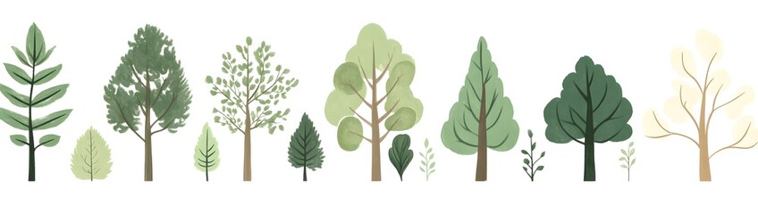 Collection of various tree shapes on white background