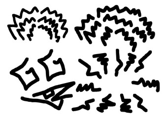 Dynamic urban art collection featuring abstract black graffiti tags, explosive zigzag patterns, and expressive street doodles
