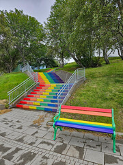 Wonderful view of a rainbow staircase in Akureyri, Iceland's second largest city. 