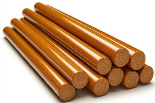 Stack of wooden drum mallets isolated on white background, perfect for music collage, craft projects, and musical accessories