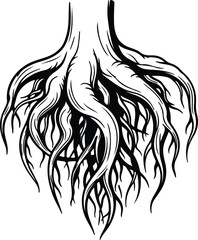 Vector Tree root system abstract intricate lines silhouette Illustrator